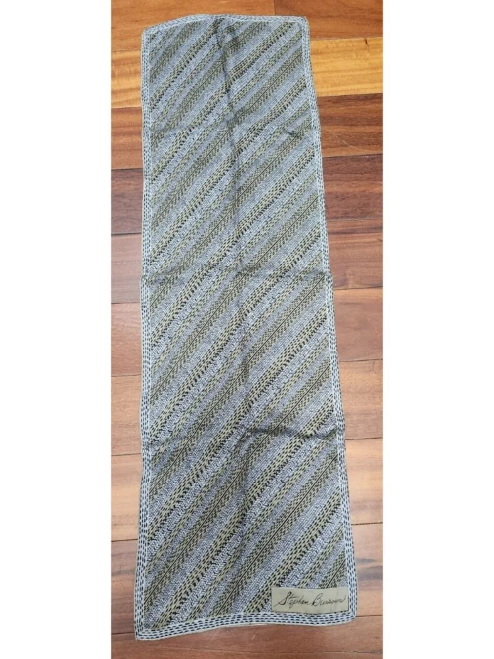 Vintage Stephen Burrows 100% Silk Scarf Geometric Stripe Oblong 43 x 13 Designer